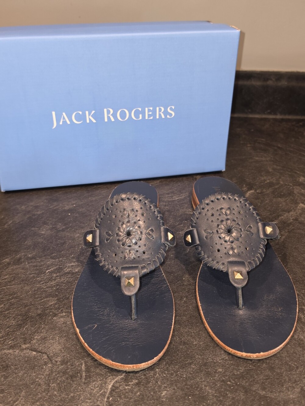 Jack Rogers Men’s Size 8.5 Navy Leather Fisher Sandal